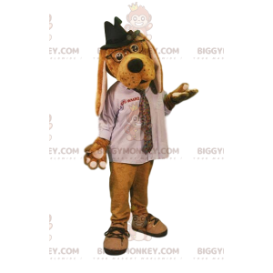 Dog BIGGYMONKEY™ Mascot Costume with White Shirt and Hat –